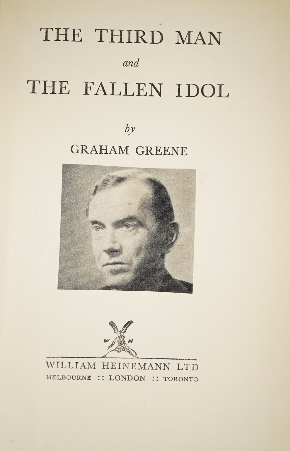 Greene, Graham - The Third Man and the Fallen Idol. First Edition. half title and dedication leaves; publisher's silver lettered cloth and d/wrapper., William Heinemann, 1950. *the writer Richard Whittington-Egan's copy,